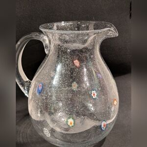Vintage Bubble glass pitcher millefiori water or juice jug.